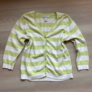 Covington Green White Striped V-Neck Cardigan Sweater Womens Large
